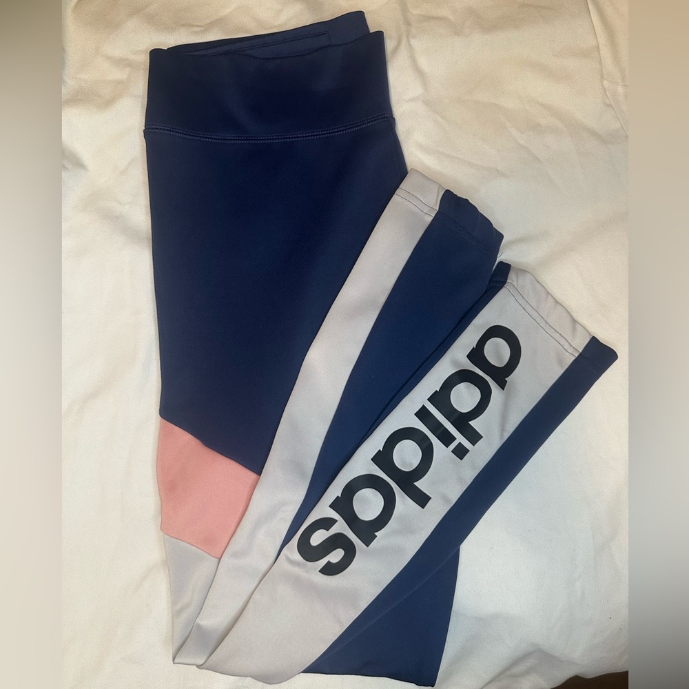 Women’s Adidas Climalite Logo Leggings Colorblock Blue Size M